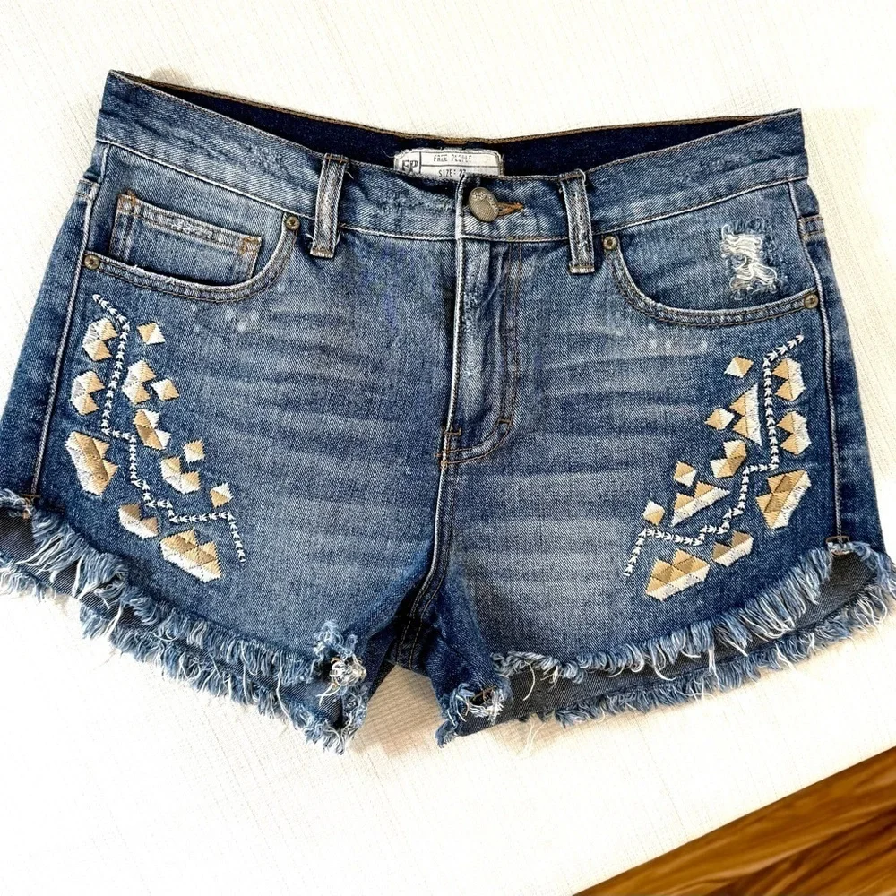 Embroidered Free People Denim Shorts